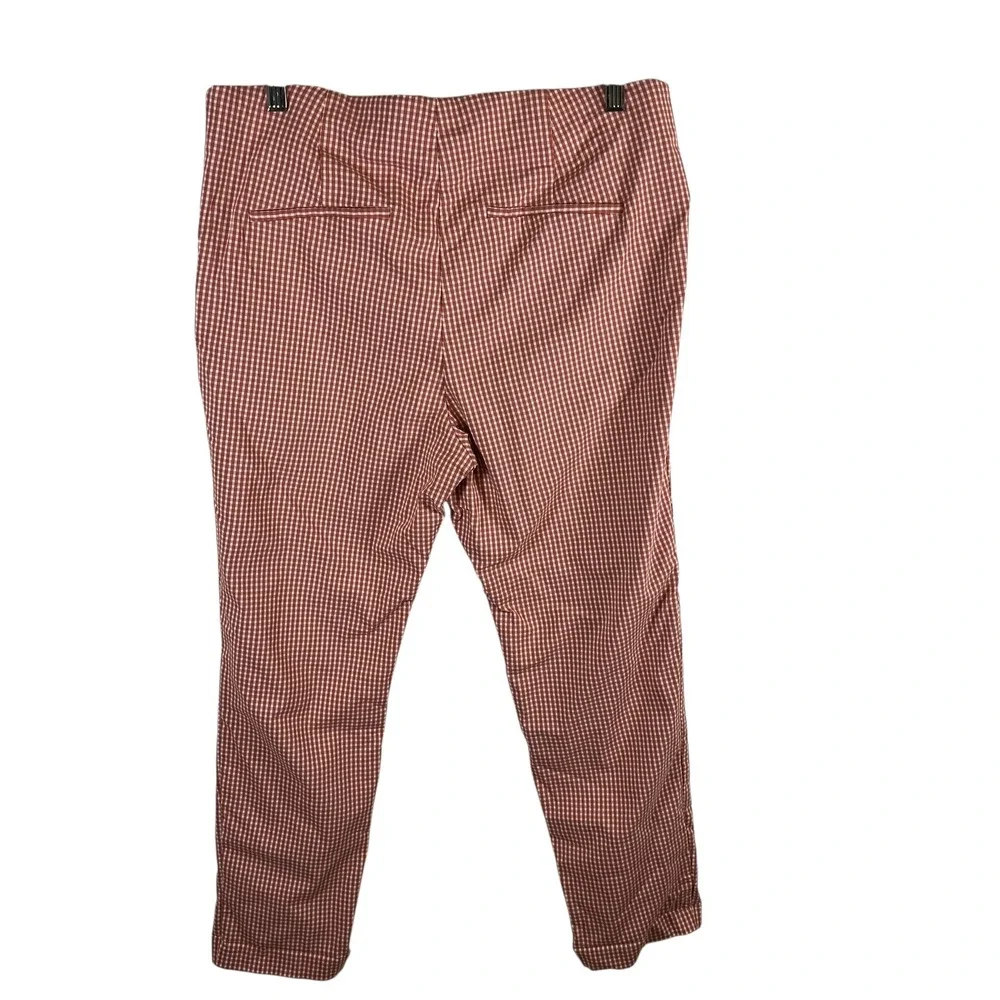 A New Day‎ Womens Gingham Ankle Pants Terracotta Orange White Side Zip Cuffed 16